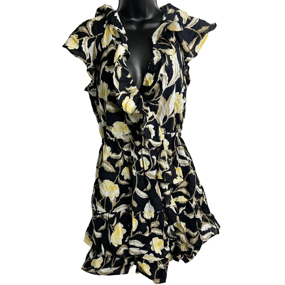 Universal Thread Dress Womens Small Black Floral‎ Ruffle Wrap V Neck Mini Summer